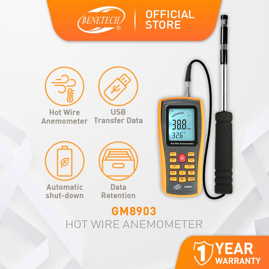 Benetech GM8903 Hot Wire Digital Anemometer / Wind Speed Tester ...