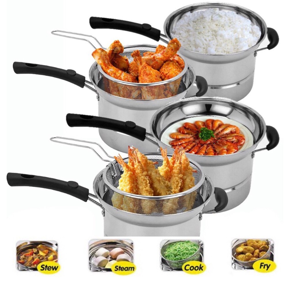 Korean Multi Cooker Cooking Pot Pan Deep Fry Fryer Steam Stew Pot Pan (4 Pcs) Cookware Periuk Steam