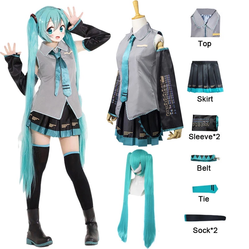 Anime Vocaloid Miku Cosplay Costume Wig Dress Kawaii Miku Cosplay ...