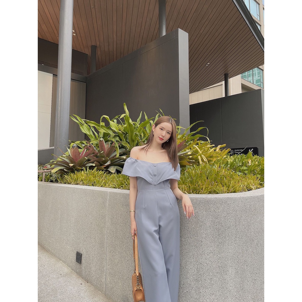 SLYQ DOROTHY BUTTON OFF SHOULDER JUMPSUIT Long-Legged