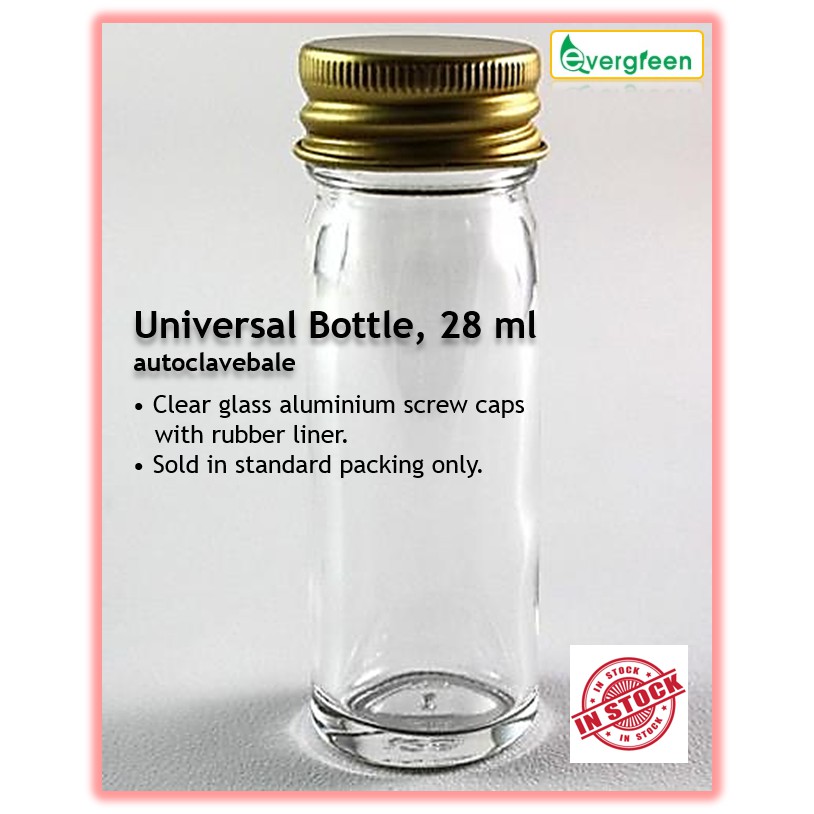 Universal Bottle, 28 ml, clear glass with aluminium screw cap Shopee