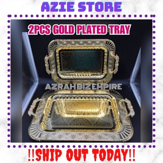 RANDOM DESIGN! 2 IN 1 DERAJA SERVING TRAY GOLD PLATED RECTANGLE / SET ...