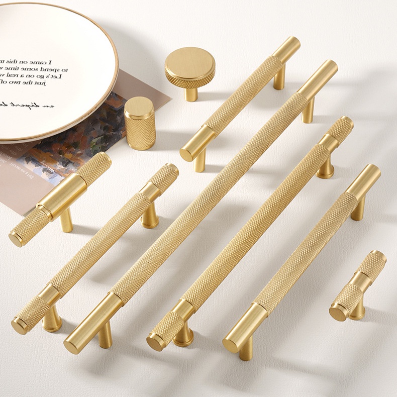 Brass Furniture Handles Gold Knurled Wardrobe Dresser Cupboard