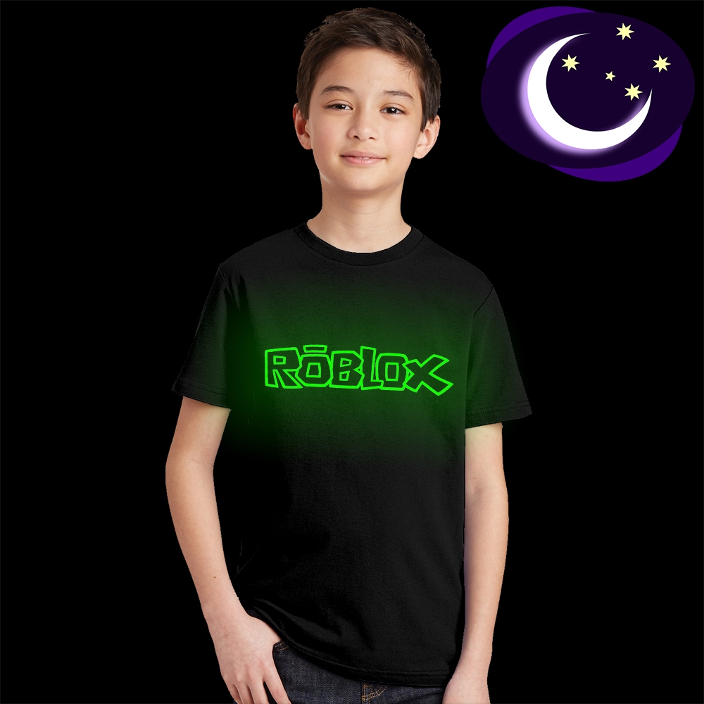 Glow In Dark Green Light Kids T Shirt Roblox Logo Print Children Tshirt Baby Tee Shopee Malaysia - light purple shirt roblox