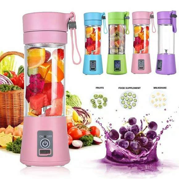 🌹READY STOCK🌹 Portable Rechargeable Juice Blender 4 Blade USB Mini Bottle Fruits Mixer Pengisar Buah Sayur Jus 380ml 果汁机