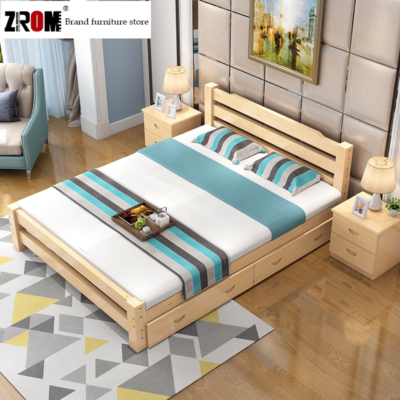 100 Solid Wood Foldable Bed Storage Drawer Bedroom 1 8 M Double