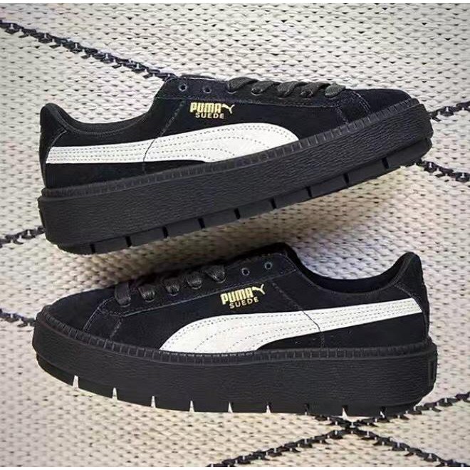 puma suede platform trace black and white