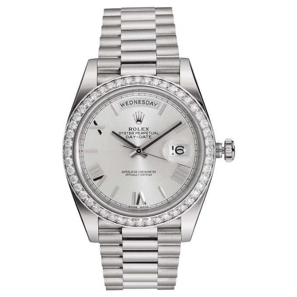 Rolex President Day-Date 18kt White Gold Men's Silver Dial Automatic Watch