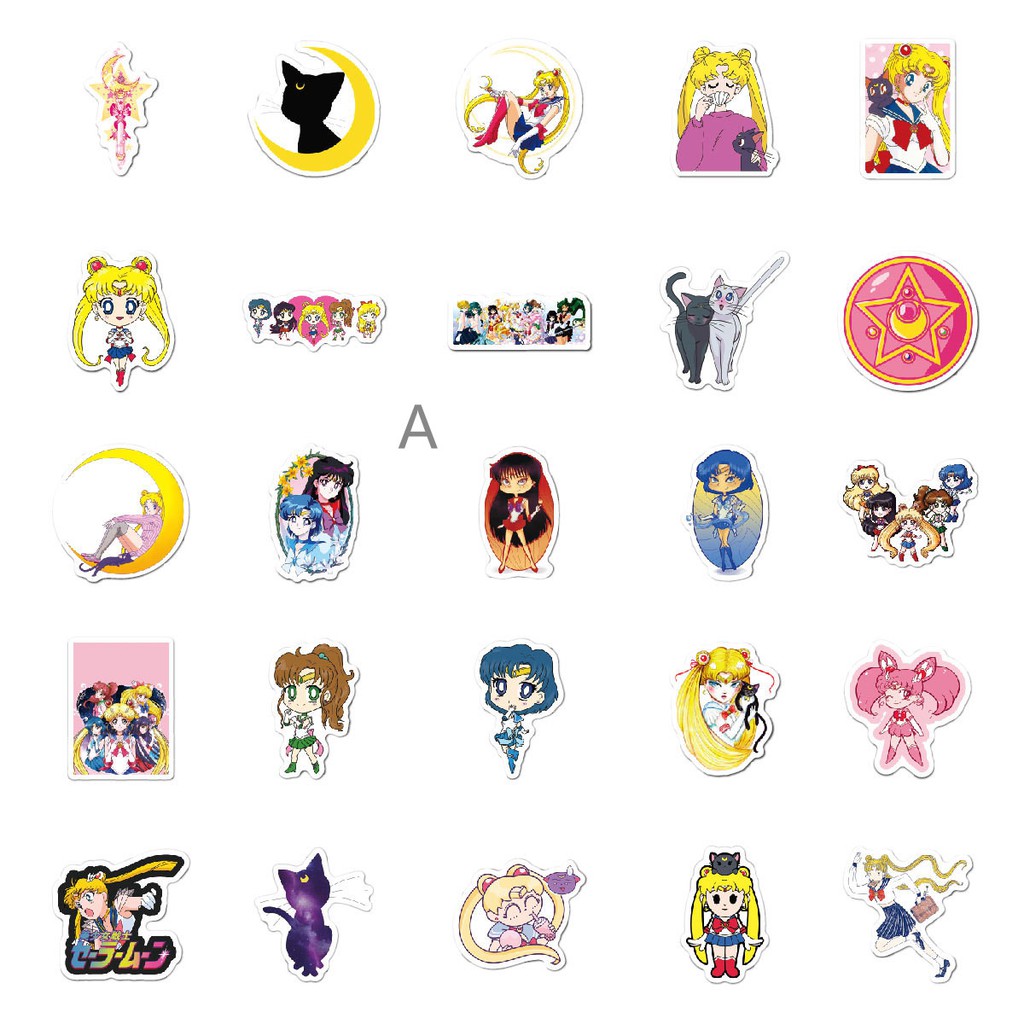 50 pcs classic anime sailor moon cartoon waterproof stickers 2 designs shopee malaysia