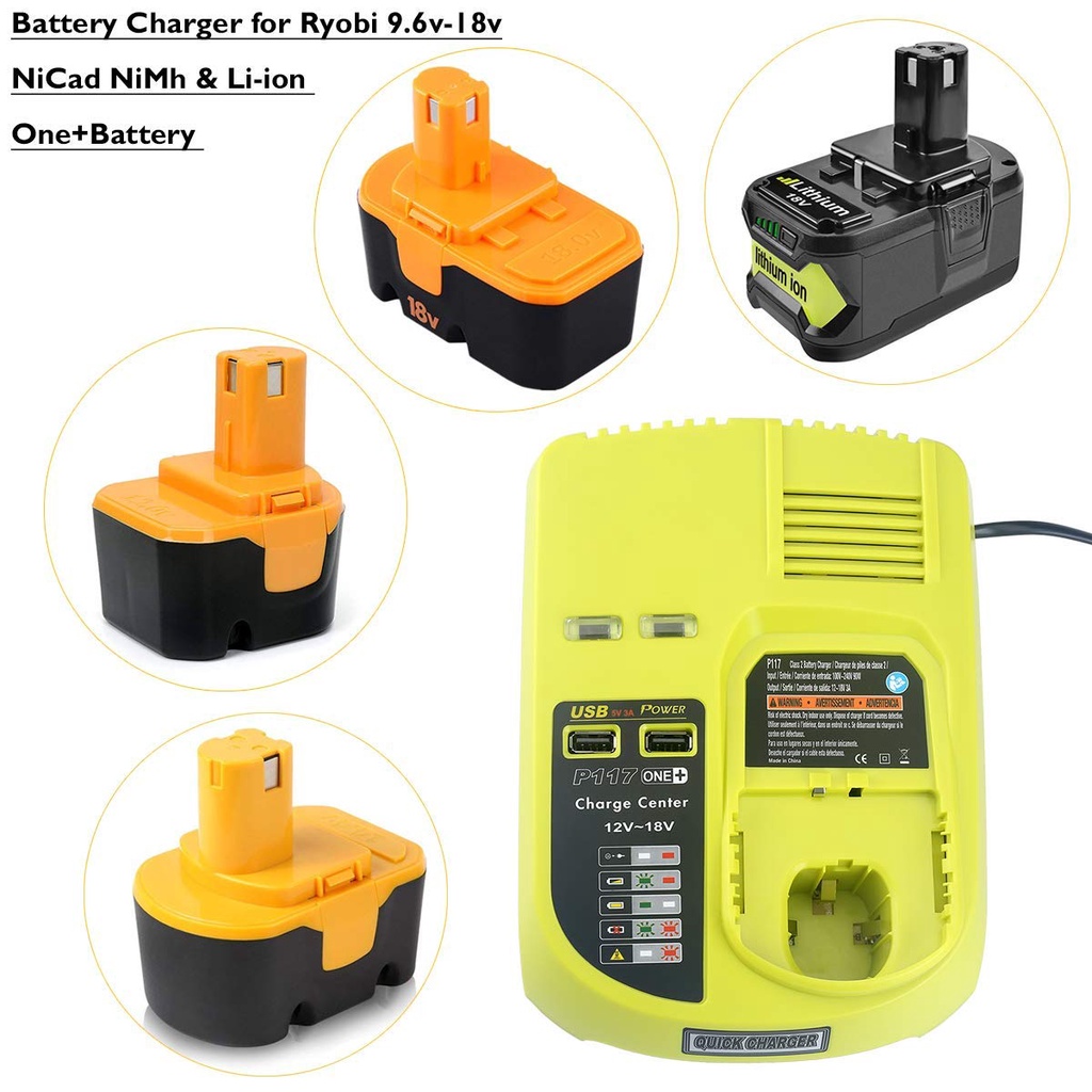 P104 P105 P102 P103 P107 P108 Battery P117 Charger for Ryobi US Plug 12~18V Lithium-Ion and Ni-Mh//Ni-Cd 3A Replacement Charger for Ryobi ONE