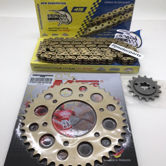 Sprocket Set 415 (Y15/Y15ZR /FZ150) Espada 415 ORing Chain Gold