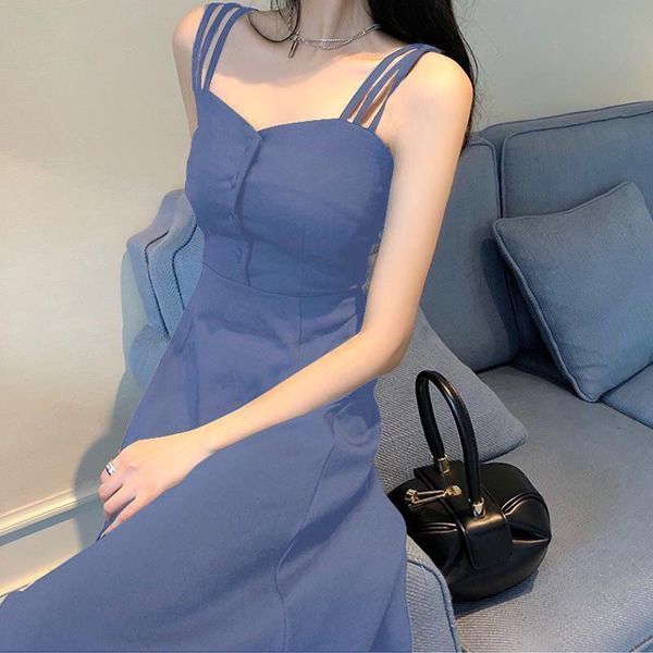 Summer New Sexy Close Waist Halter Skirt Long Skirt Temperament Slim Show Thin Black Off Shoulder Dress Long Style