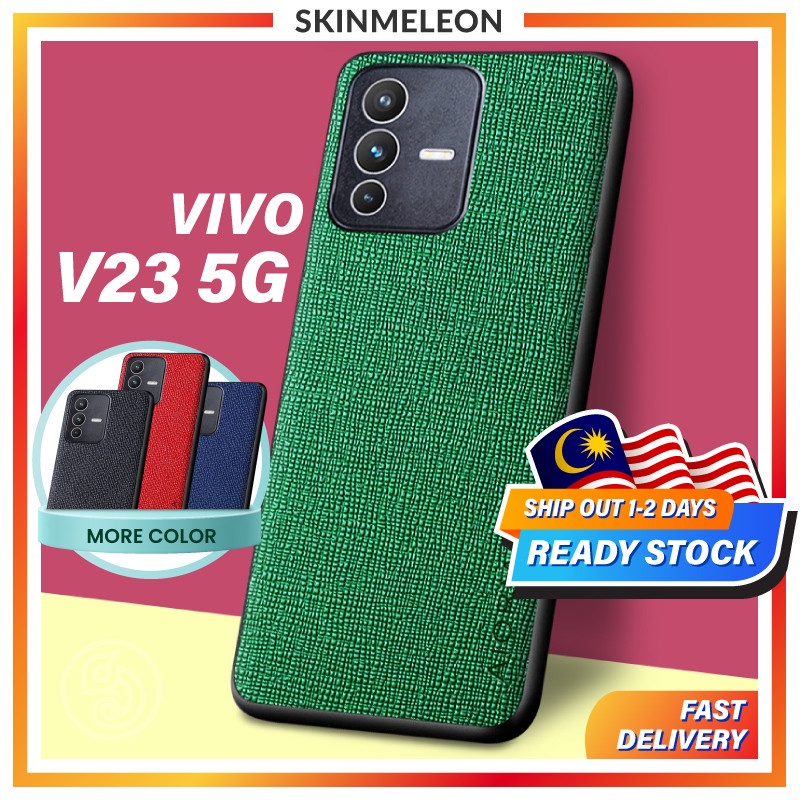 SKINMELEON Casing VIVO V23 5G Casing Case Elegant Cross Pattern PU Leather TPU Camera Protection Phone Cover