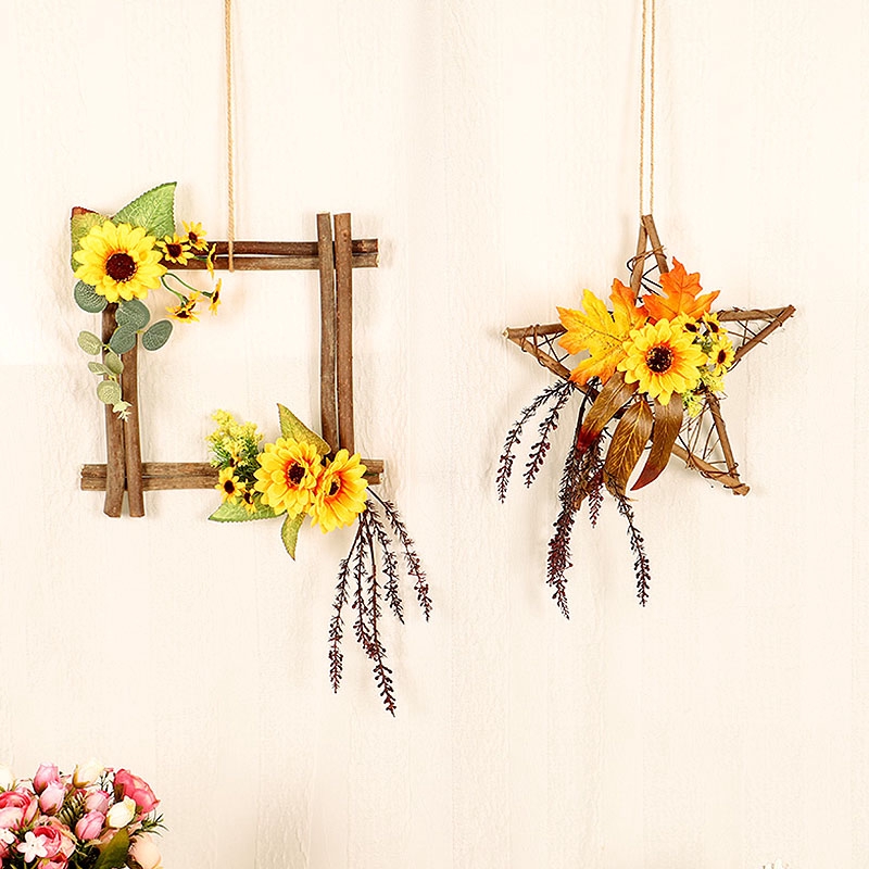 Artificial Sunflower With Leaves Front Door Wall Wedding Home