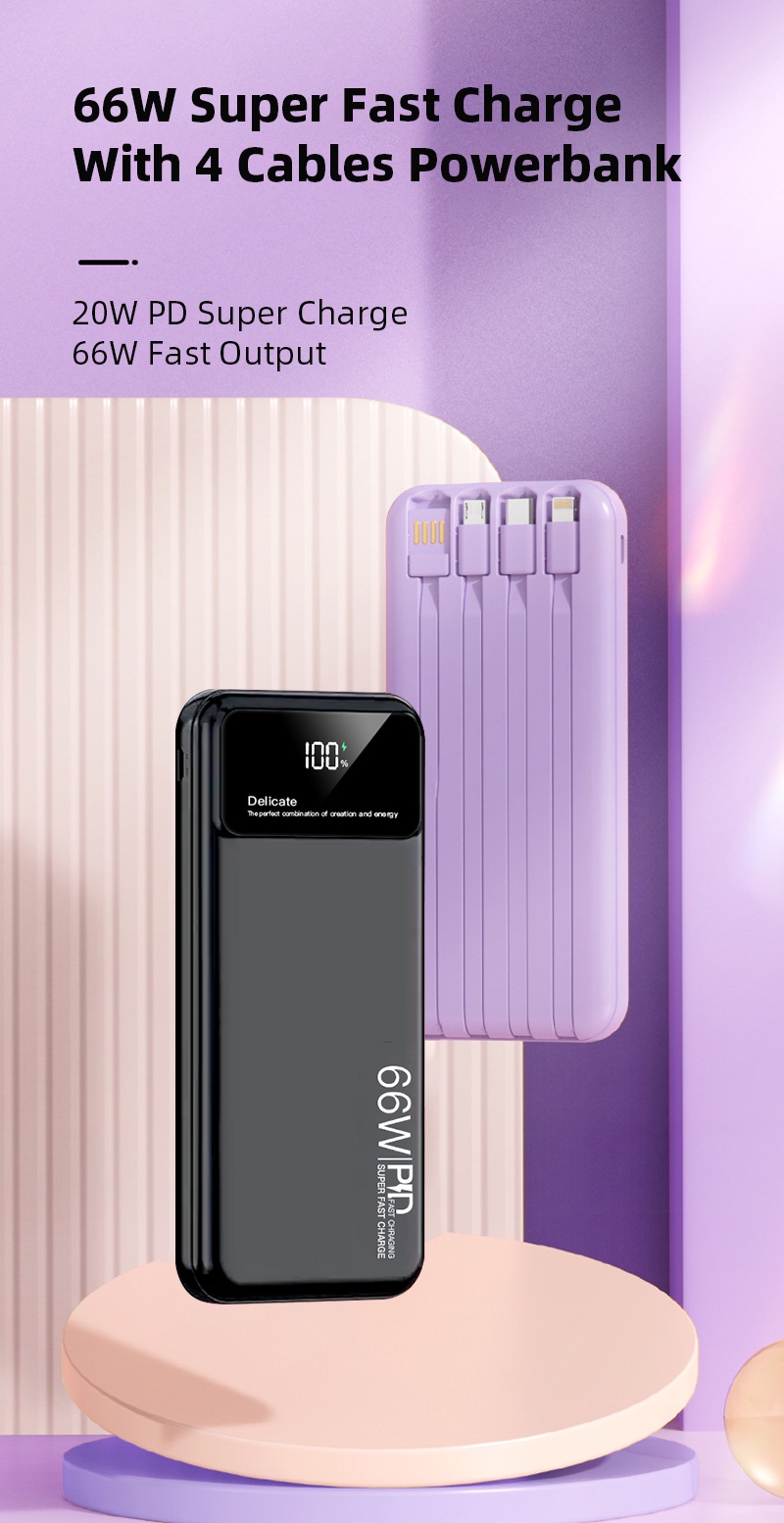 66W PD Super Fast Charge 30000mAh Powerbank with 4 Cable Mini Power