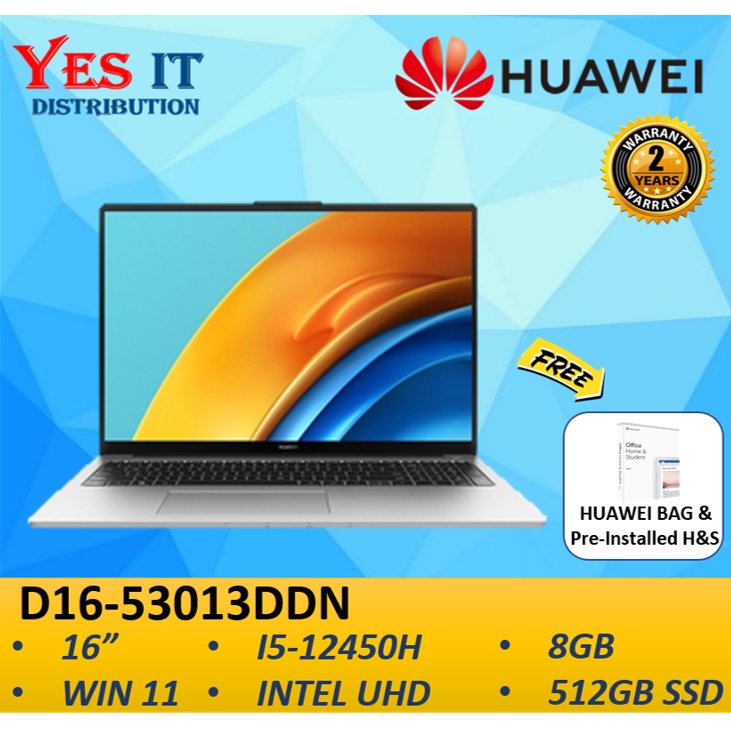 Huawei Matebook D1653013DDN 16" Laptop (I512450H, Intel UHD, 8GB