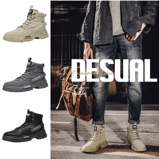 Boots Men Fashion Korean Street Wear Shoes Letter Printed Soft Suede Leather Upper Rubber Outsole
