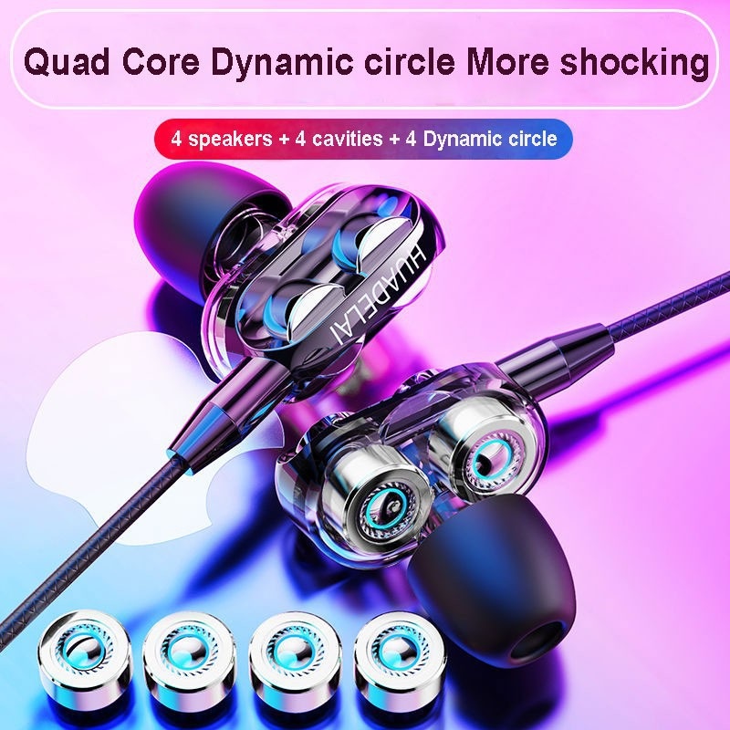 4D Bass Earphone Double Speaker Headphone Dual Driver Stereo Gaming Headset With Mic And Button