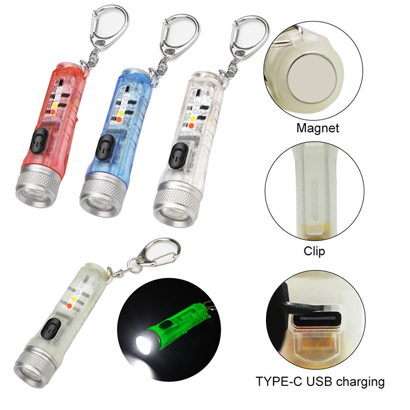 New Mini Keychain Power Torch Purple Light Money Detector Red and Blue Flash Magnet Suction Cap Lamp Work