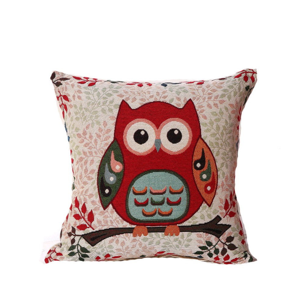 Cushion Cover Embroidered Owl Linen Pillow Case Home Decor Bed Car