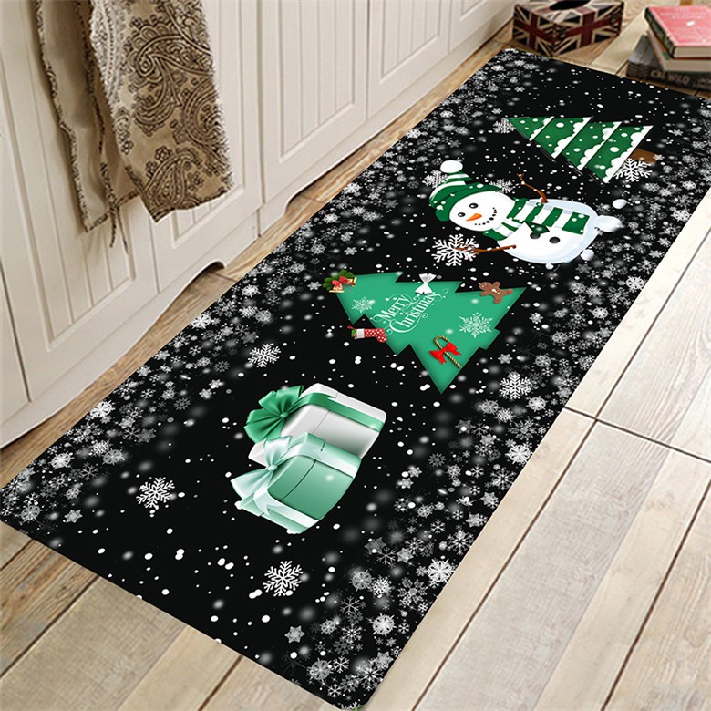 Christmas Snowflake Snowman and Christmas Tree Printed Hallway Runner Rug Kitchen Floor Mat