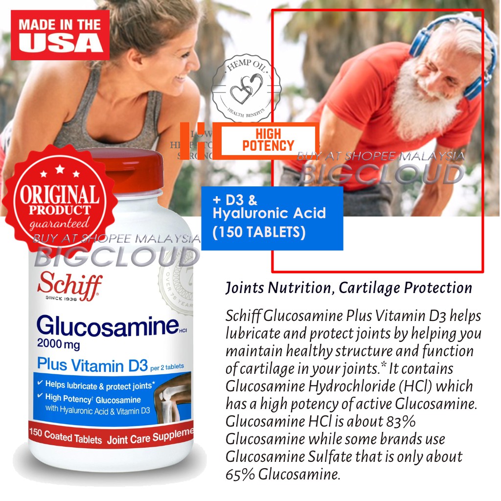 Schiff, Glucosamine HCl Plus Vitamin D3 2000 mg 150 Coated Tablets