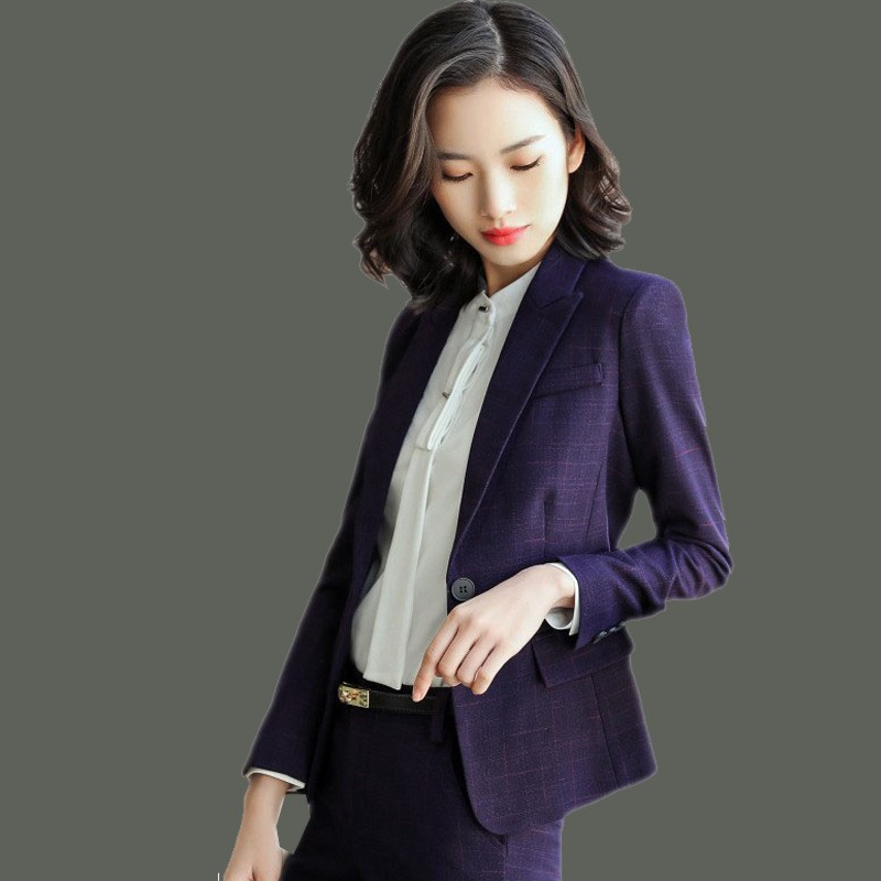 Women Fashion Ol Professional Wear Women S Plaid Suit Long Sleeve