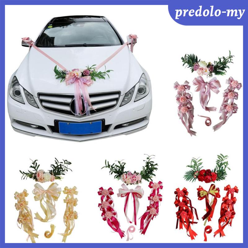 [In Stock] 9 Pieces Wedding Car Decorations Silk Flower Ribbon Bows Set Dusty Pink