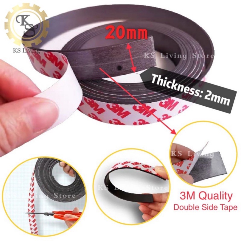 Kim S. 20mm Flexible Magnetic Bar Strip 3M Self Adhesive Tape Roll with ...