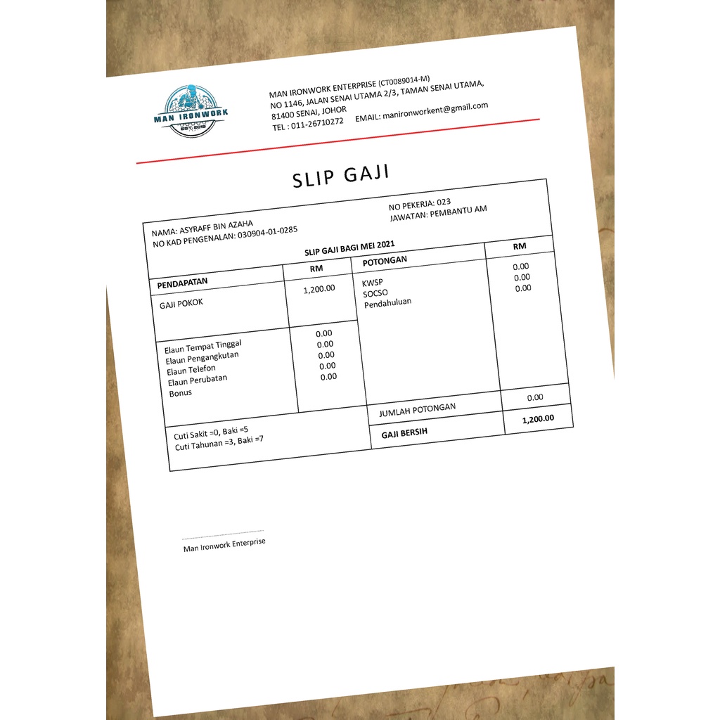 Template Slip Gaji Malay English Version Shopee Malaysia