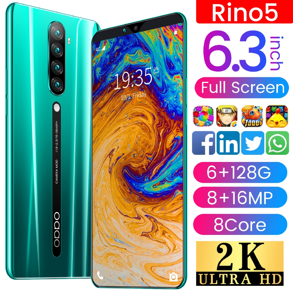 New Smartphone Rino 5 Large Screen 6 3 Inch 6 128gb Android Smartphone Shopee Malaysia