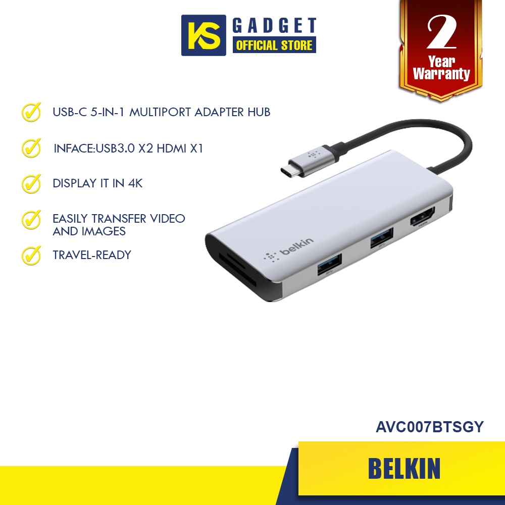 Belkin AVC007btSGY CONNECT USBC 5in1 Multiport Adapter Hub Shopee
