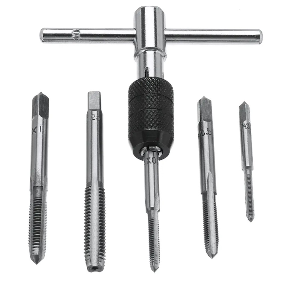 Metric Standard 6Pcs M3M8 Tap Drill Set T Handle Ratchet Tap Wrench