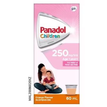 Panadol Children Suspension (250mg/5ml) Orange Flavour [60ml] | Shopee ...