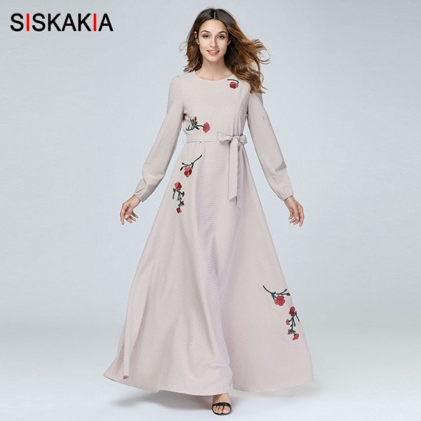 Comfortable Long Cotton Dress With Floral Embroidery 74 Sit