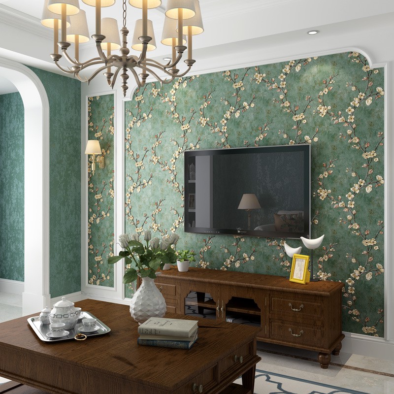 Vintage Wallpaper Dark Green Embossed Non Woven Wallpaper Self Adhesive Wallpaper Home Bedroom Living Room