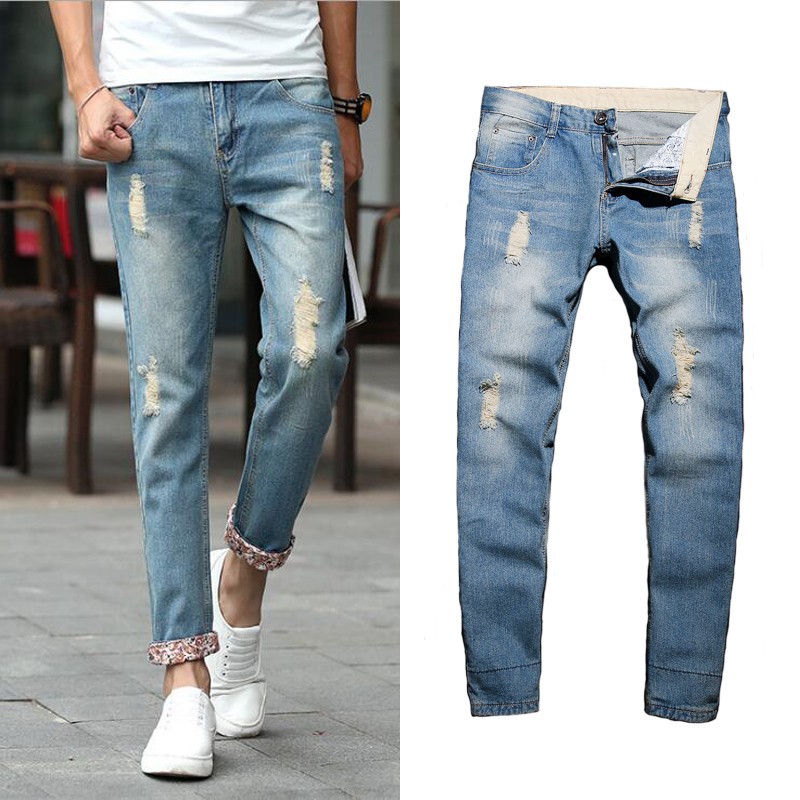 slim destroyed jeans