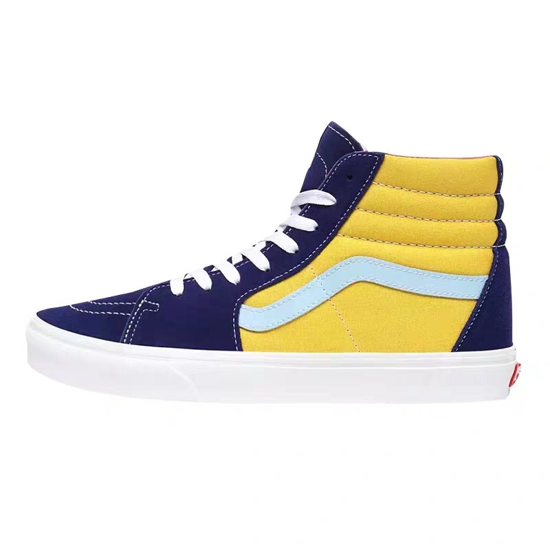 red yellow and blue high top vans