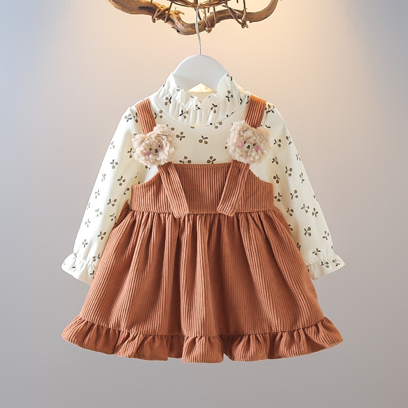 Vintage Korean Style Floral Long Sleeve Princess Baju Baby Girls Dress Kids Clothing Girls Dress QY156