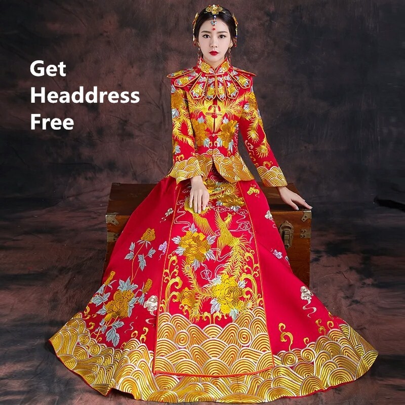 Bride Luxury Dragon And Phoenix Wedding Dress Xiuhe Red Chinese