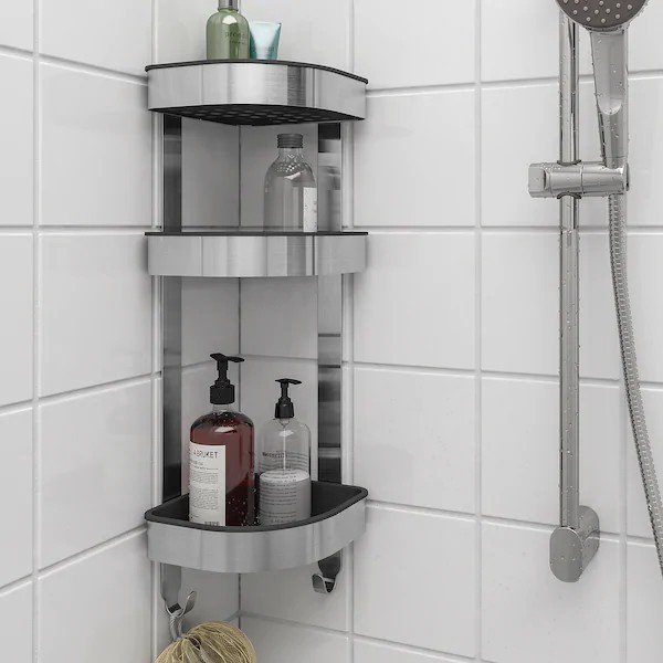 Ikea Brogrund Corner Wall Shelf Unit Bathroom Shower Room Stainless Steel Rak Dinding Bilik