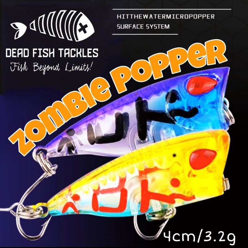 Zombie Popper mini 4cm by deadfishtackles water splasher lure UL ultra light for bulan tarpon haruan siakap peacock bass