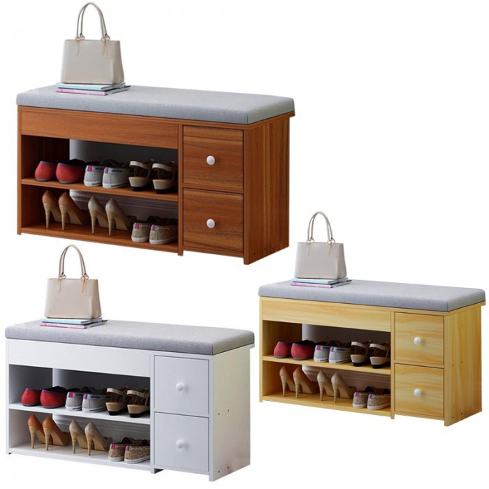 2 Tiers Hall Wooden Shoe Cabinet Storage Bench With Soft Padded Cushion Kabinet Kasut Shopee Malaysia