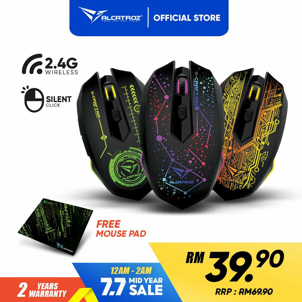 Alcatroz X Craft Air Silent Series Wireless Gaming Mouse 3200 Cpi Free Mouse Pad Shopee Malaysia 7305