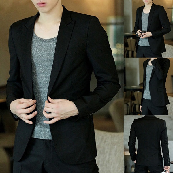 Men Blazer Coat Slim Suit Korean Style Black Casual Business Daily Jackets