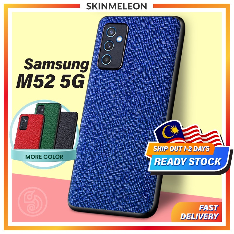SKINMELEON Samsung M52 5G Case Elegant Cross Pattern PU Leather TPU Camera Protection Cover Phone Casing