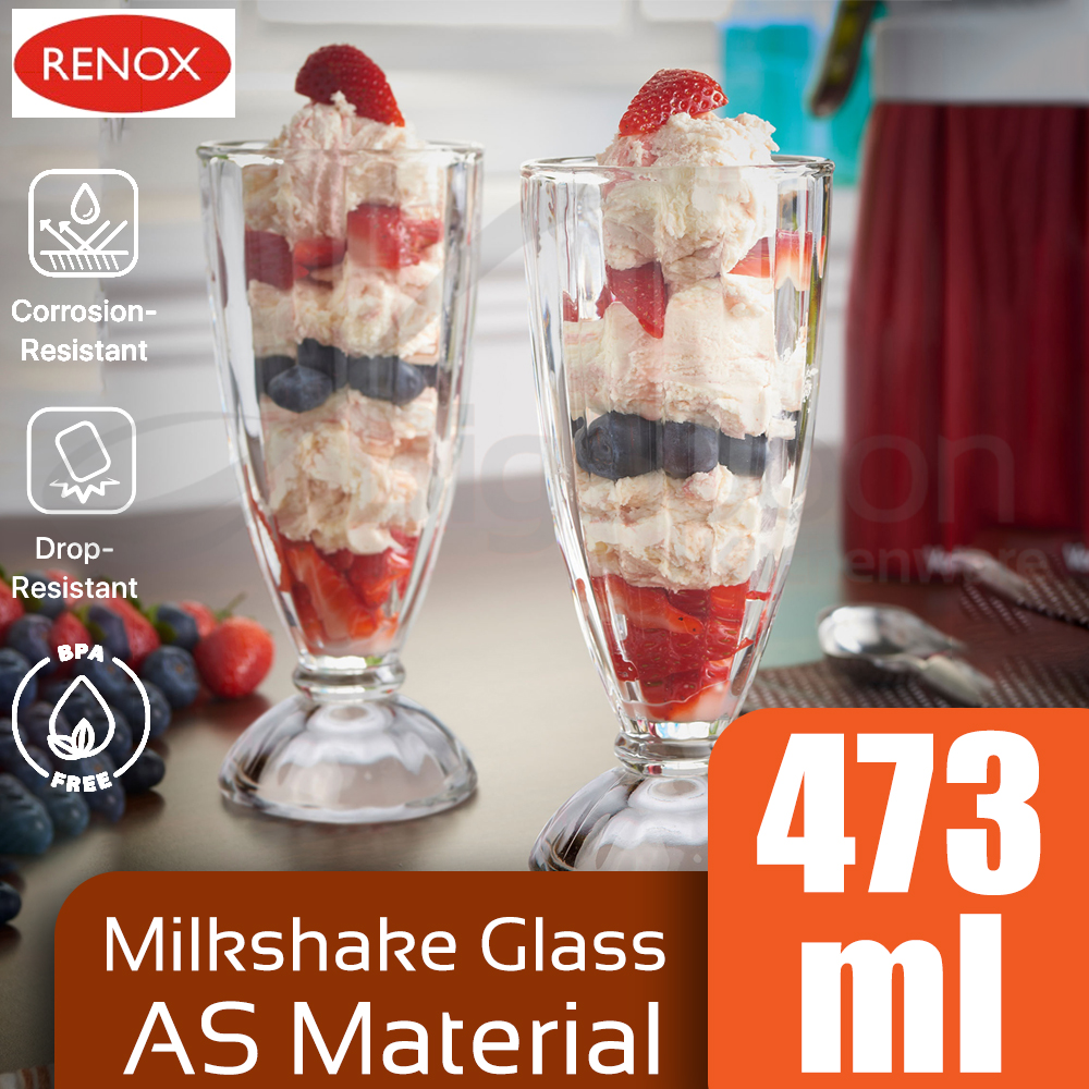 RENOX Break-Resistant Milkshake Soda Glass 473ml Plastic Tumbler AS Material Ice Cream Sundae Dessert Smoothie Fruit