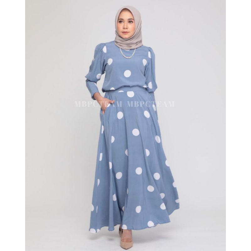 Buy Dress Polkadot Set Skirt Pleated Puffy Flare Ruffle Ropol Kembang Pink Blue Black White Brown Nude Green Dusty Navy Seetracker Malaysia