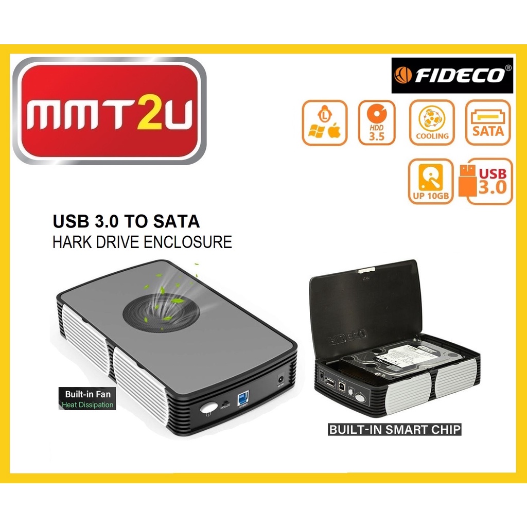 FIDECO USB 3.0 3.5Inch SATA HARD DISK CASING ENCLOSURE CASE W/ BUILT