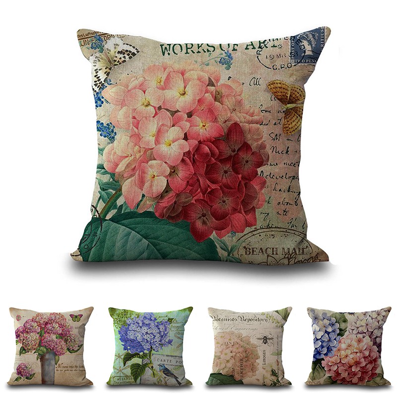 Flower Pillow Case Linen Decorative Home Cover 18" Cotton Cushion Pattern